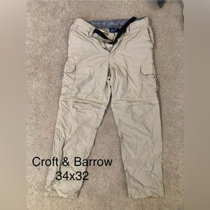 Tan Croft & Barrow nylon men’s hiking pants that zip off to shorts. 34x32